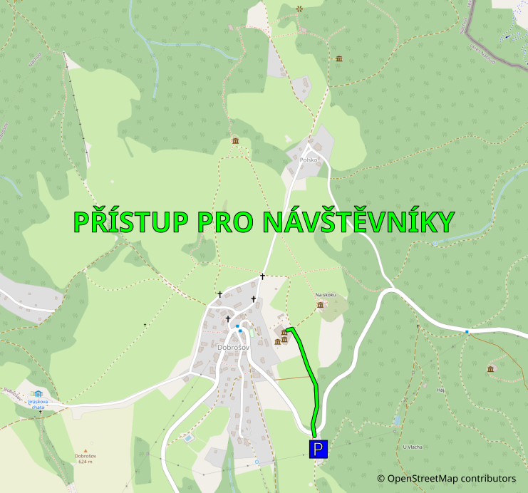 Přístup od parkoviště pro návštěvníky.